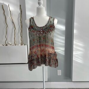 Boho Floral Sleeveless Blouse - Multicolor
